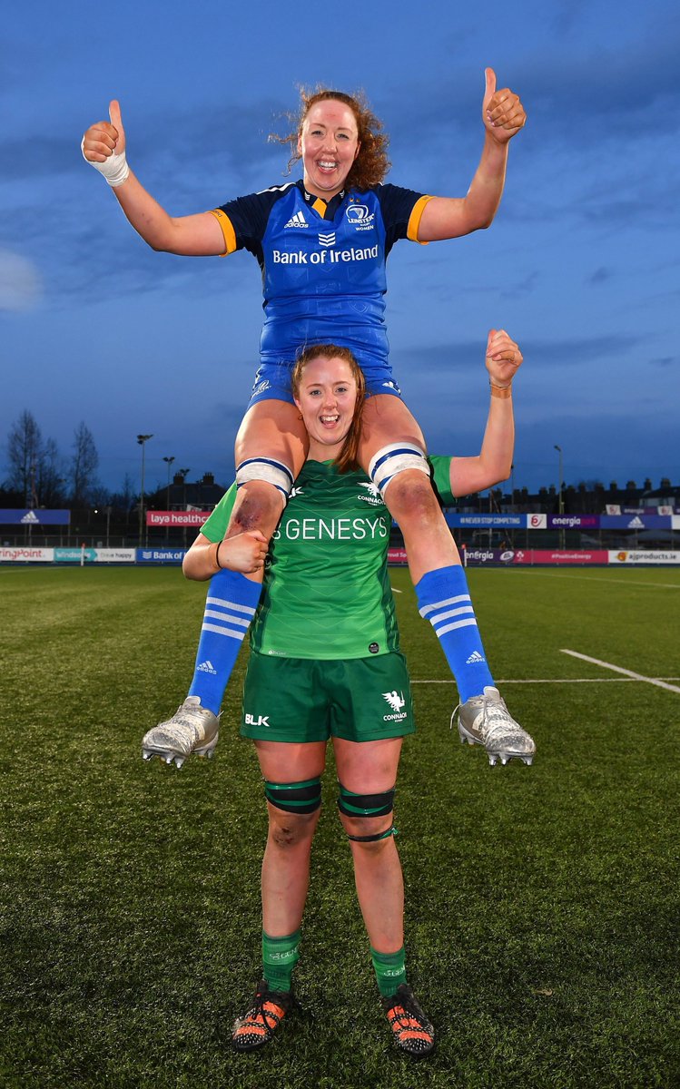 leinsterrugby's tweet photo. 𝐒𝐢𝐬𝐭𝐞𝐫 𝐚𝐜𝐭 👩👩‍🦰

Aoife McDermott gets a lift from her sister Sonia after the pair faced off at #EnergiaPark in yesterday's women's Interpro!

#LEIvCON #FromTheGroundUp https://t.co/NHyWSEf6sP