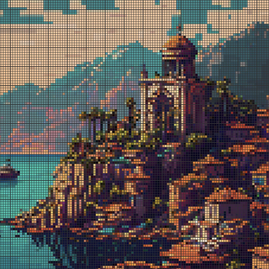 retrograde70s's tweet photo. Pixel City Series - Tomorrow!🚀
The Mediterranean Sea sits against the backdrop of beautiful Antalya, Turkey.🇹🇷
#InternetComputer #Pixel #PixelArt #PixelFun #PixelCity #CitySeries #CityAsOne #Turkey #Antalya https://t.co/nWi7pDILVH