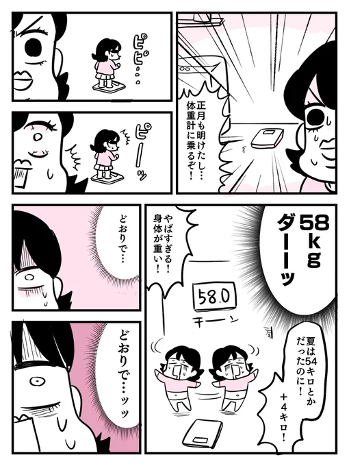 正月過ぎて体重計乗ったらとんでもないことになりました。

#100日後に8キロ痩せる漫画家 0日目 