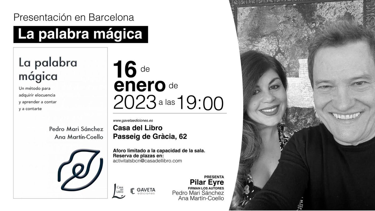 ATENCIÓN: Un actor genial celebra su cumpleaños presentando en #Barcelona un libro sobre el poder de la palabra que ha coescrito con una periodista artista de la pista. Los acompaña una brillante y reconocida escritora y periodista, finalista del Planeta. 
¿Y se lo van a perder?