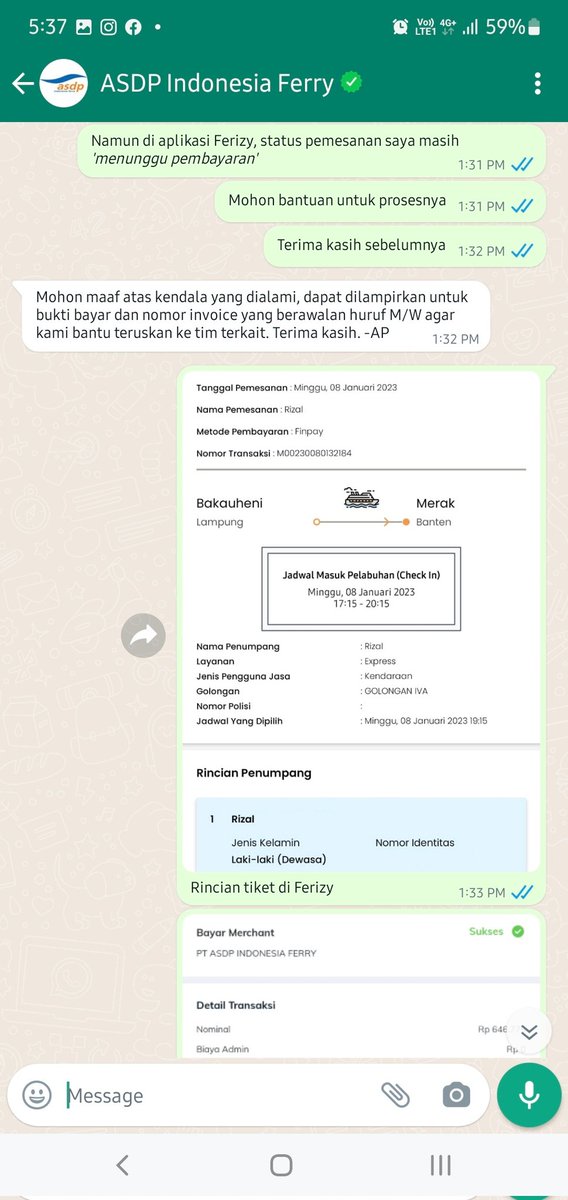 rizaladriansyah's tweet photo. Hari ini mendapat pengalaman baru, merasakan pelayanan yang sangat baik dan responsif dari @asdp191. Sempat mengalami kendala proses penyelesaian pembayaran pemesanan tiket fery melalui ferizy dan LinkAja https://t.co/FidWSpD8HV