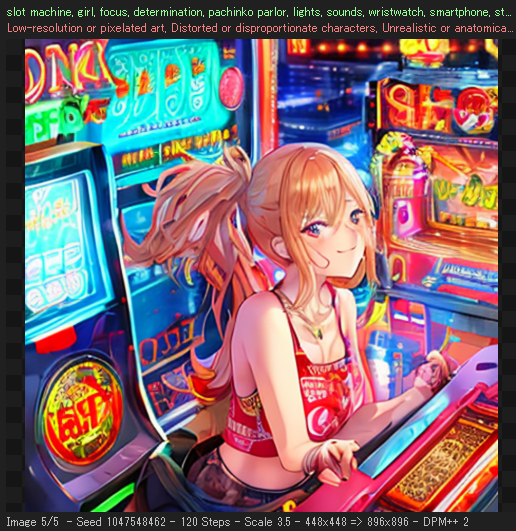 qB9FMm9mTTwJsEm's tweet image. #ChatGPT 
#StableDiffusionGUI
#AIart 
#AIイラスト 
#スロット　
　
プロンプト呪文をAIに書かせたらこうなった
いい感じ率が高くてびっくり。
呪文手直ししたらもうちょっと行けるかな？

後半2枚は((extremely detailed CG unity 64k))+(((masterpiece))),((((masterpiece Face))))　を追加。