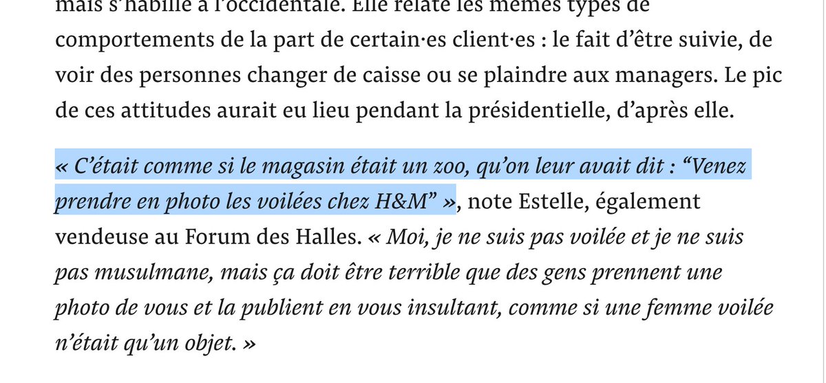 LouSyrah's tweet photo. Photographiée à son insu dans une boutique parisienne
Prise pour cible par @RNational_off 
Sa photo circule  
On vient jusquau magasin lui cracher sa haine au visage 
Alors N'deye,jeune femme voilée,tombe en dépression Et démissionne

@LallaKhr @Mediapart 
#Islamophobia  #racism https://t.co/gswgSzRYYm