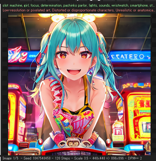 qB9FMm9mTTwJsEm's tweet image. #ChatGPT 
#StableDiffusionGUI
#AIart 
#AIイラスト 
#スロット　
　
プロンプト呪文をAIに書かせたらこうなった
いい感じ率が高くてびっくり。
呪文手直ししたらもうちょっと行けるかな？

後半2枚は((extremely detailed CG unity 64k))+(((masterpiece))),((((masterpiece Face))))　を追加。