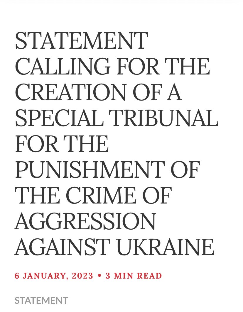 A statement signed by 🇬🇧 leading lawyers and cross-party politicians calls for UK Gov backing for a #SpecialTribunal for the #CrimeofAggression allegedly being committed in 🇺🇦; “Given 🇬🇧 global influence and historic leadership on HR issues” @GordonBrown gordonandsarahbrown.com/2023/01/statem…
