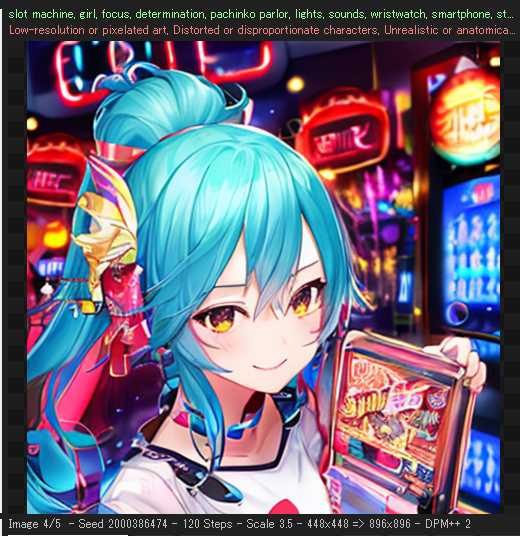 qB9FMm9mTTwJsEm's tweet image. #ChatGPT 
#StableDiffusionGUI
#AIart 
#AIイラスト 
#スロット　
　
プロンプト呪文をAIに書かせたらこうなった
いい感じ率が高くてびっくり。
呪文手直ししたらもうちょっと行けるかな？

後半2枚は((extremely detailed CG unity 64k))+(((masterpiece))),((((masterpiece Face))))　を追加。
