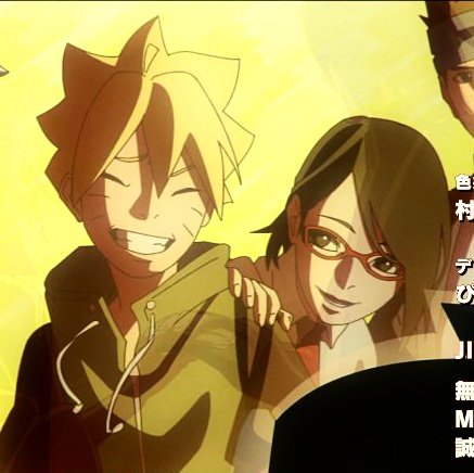Boruto and Sarada in the NEW Boruto ending, Sarada's hand on Boruto's shoulder!! 🥺♥️
