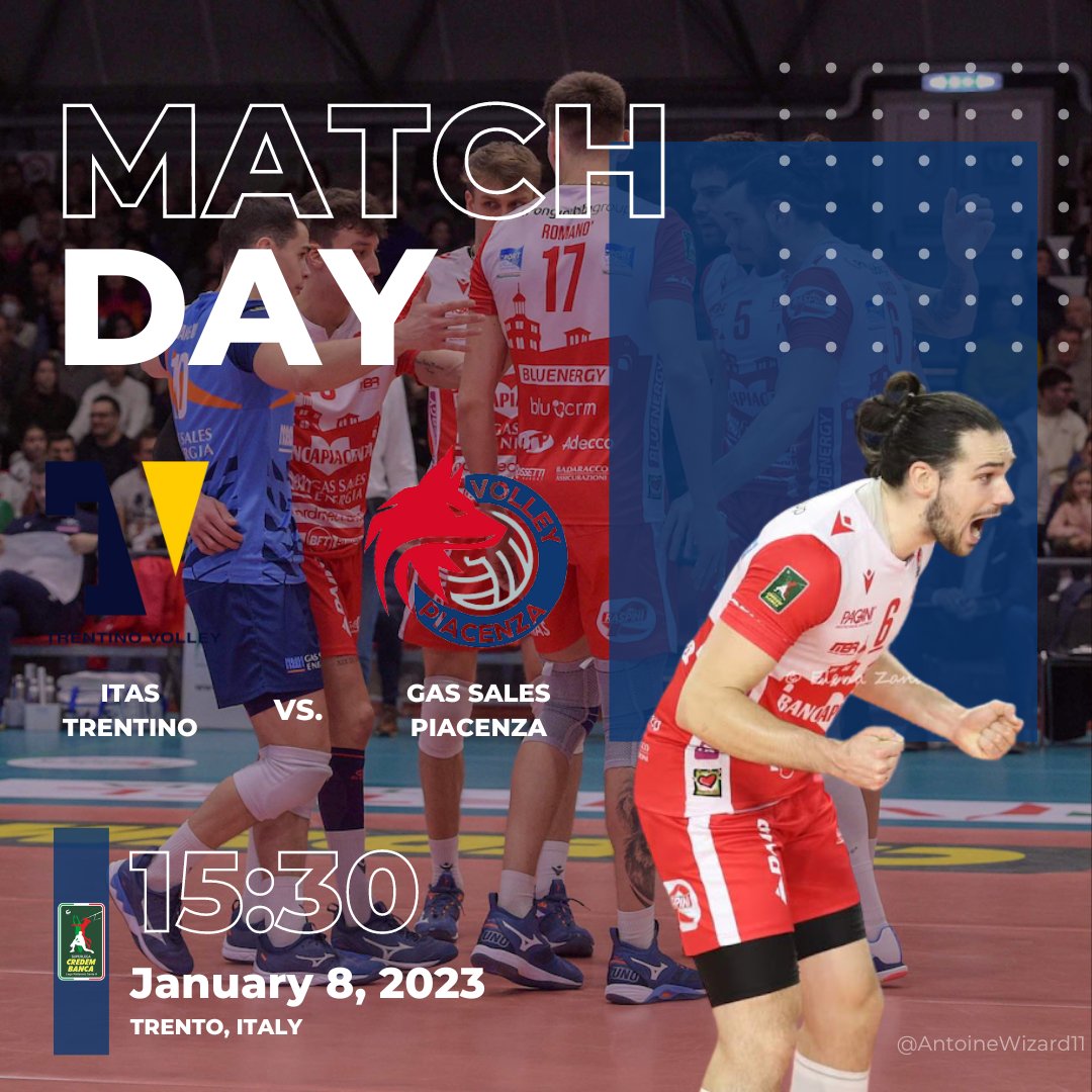 It's game day! Piacenza ⚪🔴 is gearing up to take on their first opponent of the year in a match against Trentino!

🗓️: January 8, 2023, Sunday
🕞: 15:30 | 🇮🇹 Time 

#GasSalesBluenergy
#Youenergyvolley
#AntoineBrizard
#Atuttogas
#Superlega