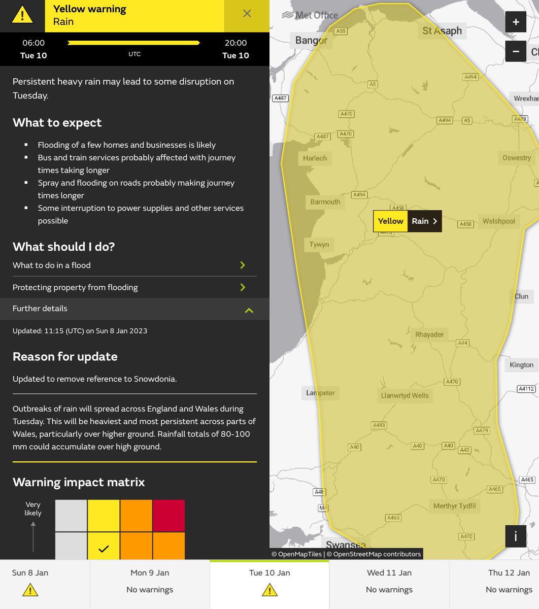 DaveThroup's tweet photo. Oh dear.

Warning for heavy rain on Tuesday exactly where it’s not wanted.

Another 80-100mm onto saturated ground and into rivers that haven’t recovered from this weekend’s rain.

Risk of more significant flooding rises.

And more heavy rain likely on Thursday. https://t.co/HpCUm7gQSq