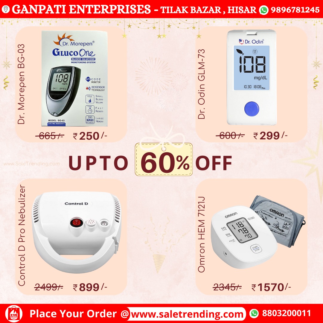 Grab Upto 60% Off On Medical Equipments @ Ganpati Enterprises, Hisar.
.
Click the store link below👇to check all offers 🛍️ 
.
saletrending.com/store_saleslis…
.
#medicalequipment #medicalequipments #healthcareproducts #bloodglucose #glucosemeter #bloodglucosemonitoring #saleinhisar