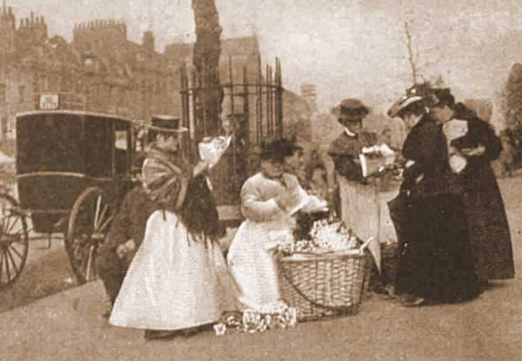 Flower sellers on the Whitechapel Road, London c1890