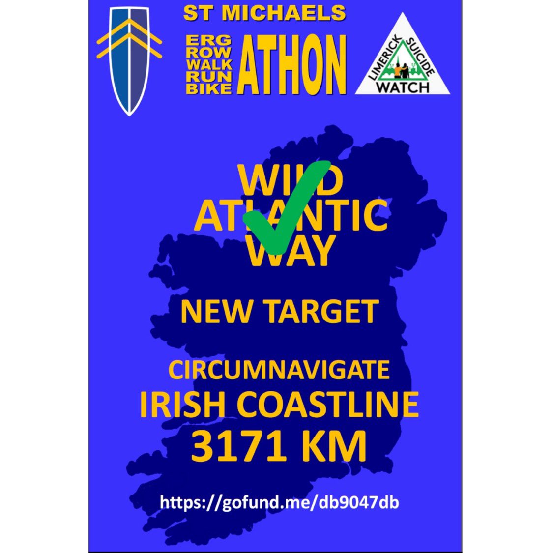 Smrc_rowing's tweet image. 🚨 NEW TARGET 🚨

Since completing the Wild Atlantic Way, we are going to aim bigger - the Irish Coastline 

Please continue to send your kms to 0892562030 to reach our new goal 🙌🏼

Please help us raise funds for equipment and for Limerick Suicide Watch gofund.me/db9047db