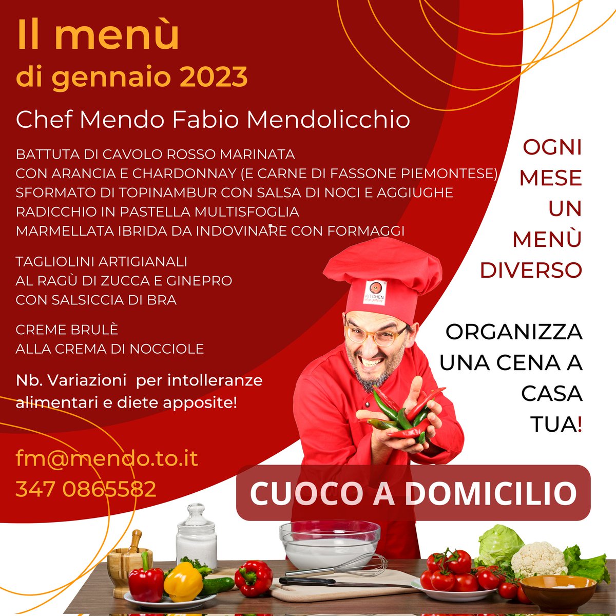 Torino e Piemonte A. A. A. cercasi ingaggio per questa formula targata #2023
... ogni mese un menù che è un'esperienza culinaria per condividere l'amore per la cucina... mettete insieme amici/parenti e verrò a cucinare da voi!
#passaparola
#chefacasatua #chefadomicilio #Torino