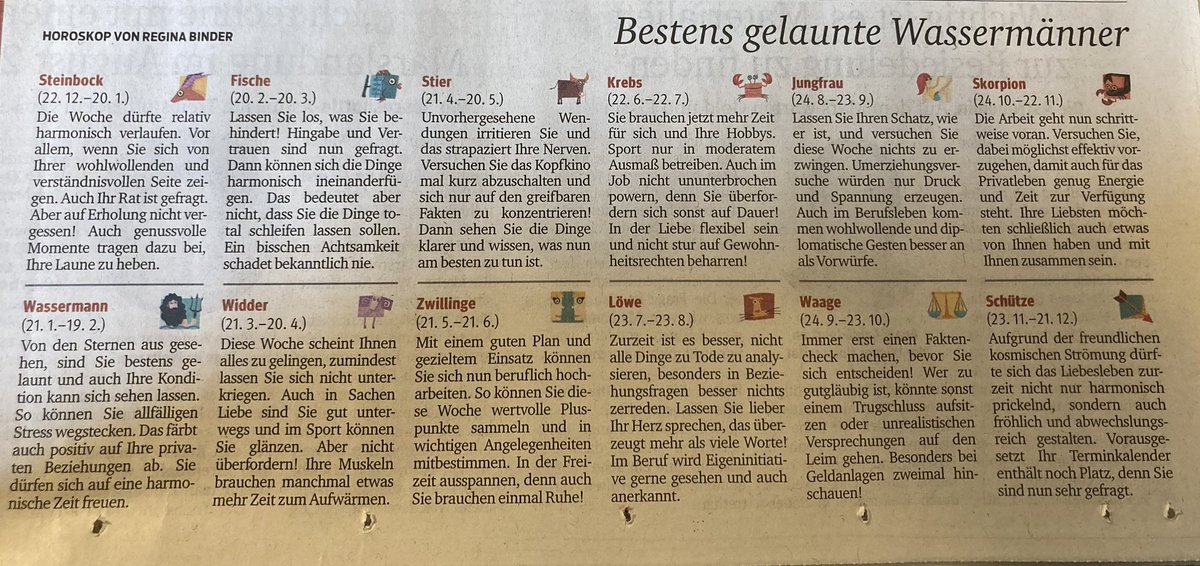 Heute mal wieder ein Sternzeichen-Beitrag aus dem Kurier: