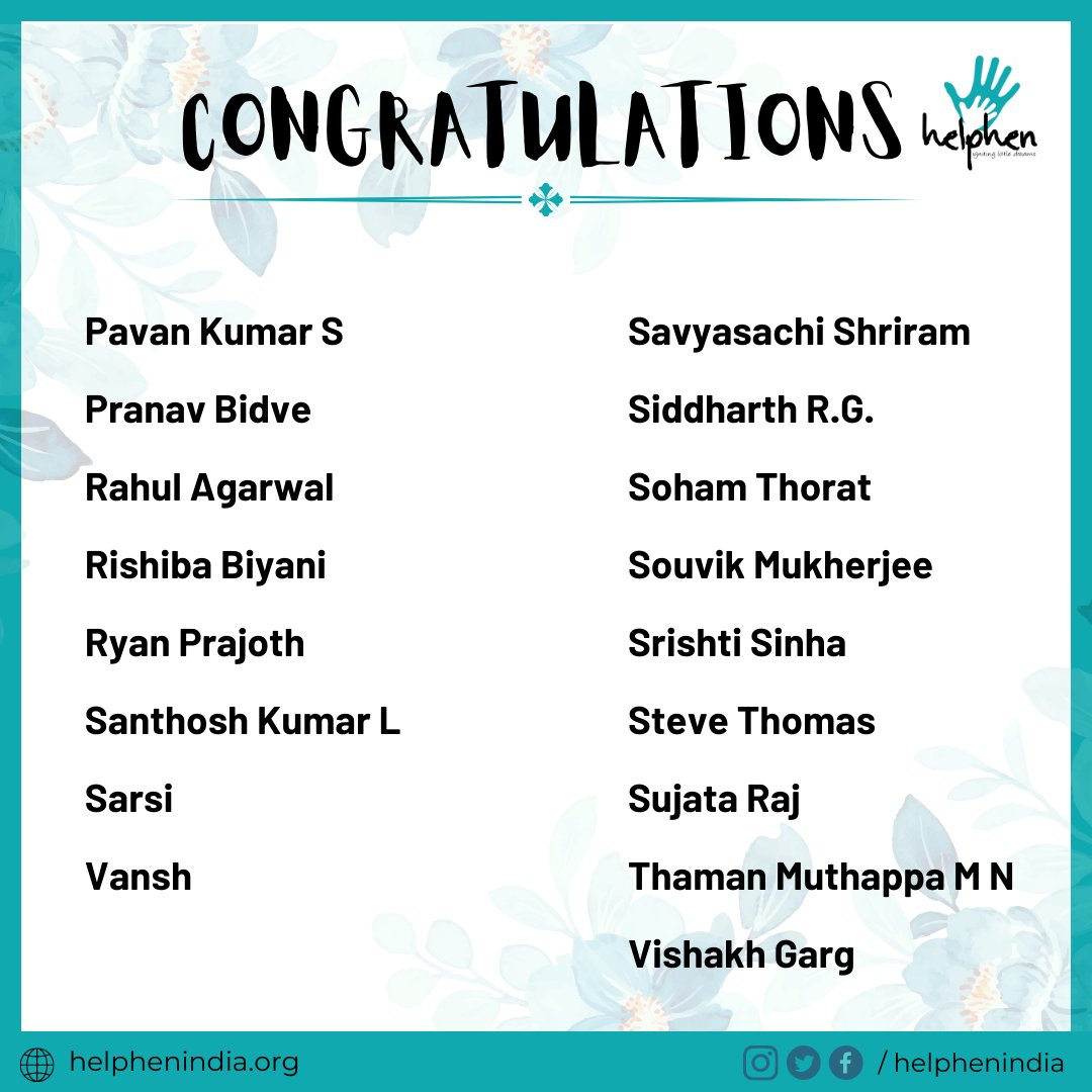 HelphenIndia's tweet photo. Congratulations to the #recruits who made it to #HelphenIndia. We are excited to welcome our new team members. We are confident that your abilities will play an instrumental role in creating #beautifulmoments, carrying forward Helphen India's #goal of 'Igniting Little Dreams'. https://t.co/fkkmMN53tO