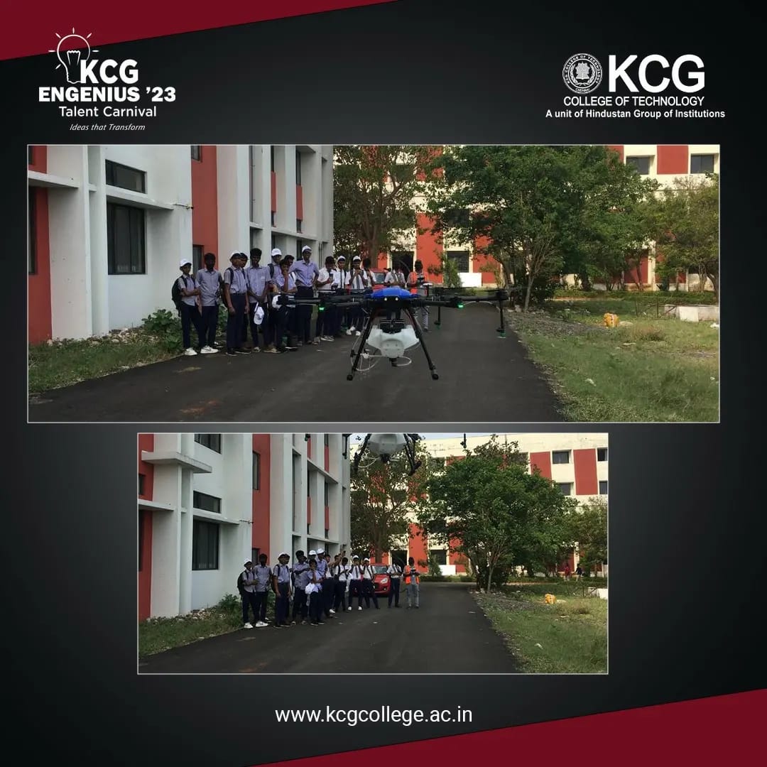 KCGtechnology's tweet photo. The Drone Show organized by the Departments of Aeronautical & Aerospace Engineering as part of KCG Engenius '23 was a smashing success! The visiting school students were given insighful information on the design and operation of drones.
#KCGCollege #kcgEngenius #KCG25 https://t.co/d8ilstqSKF