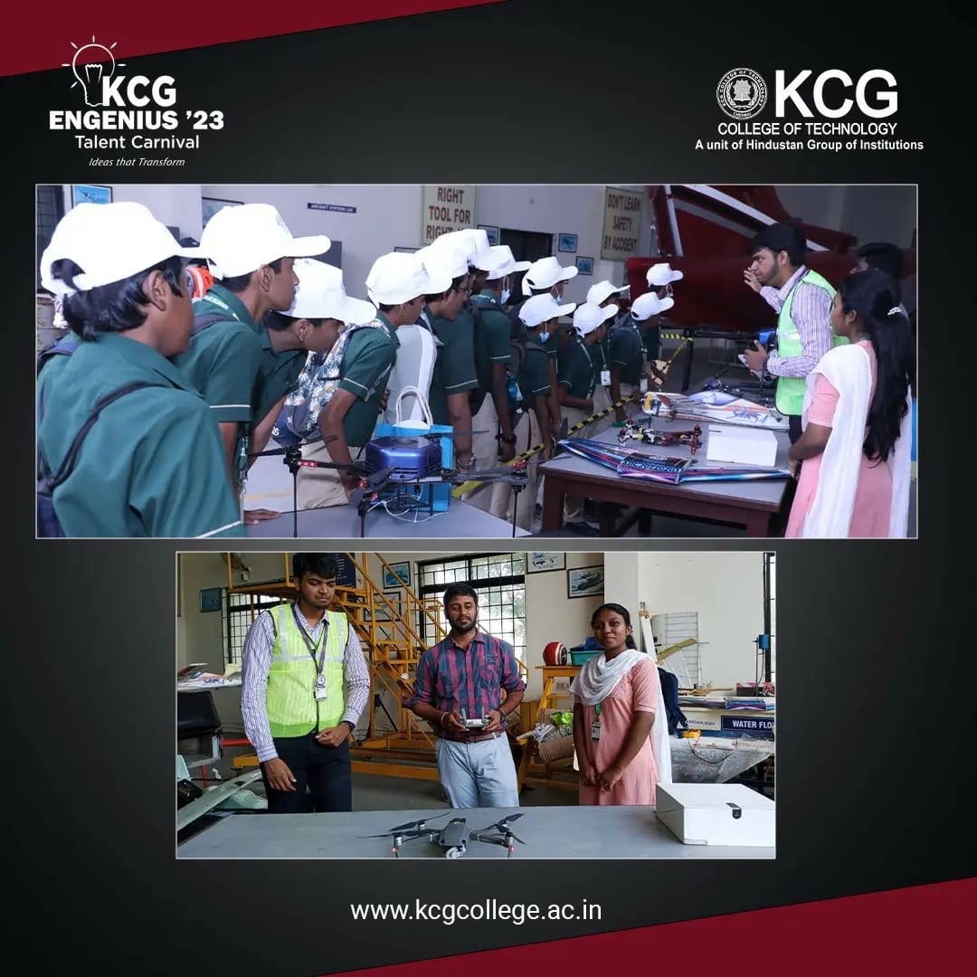 KCGtechnology's tweet photo. The Drone Show organized by the Departments of Aeronautical & Aerospace Engineering as part of KCG Engenius '23 was a smashing success! The visiting school students were given insighful information on the design and operation of drones.
#KCGCollege #kcgEngenius #KCG25 https://t.co/d8ilstqSKF