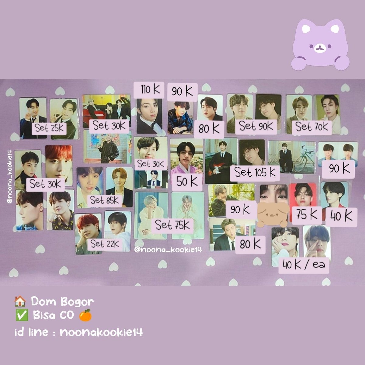 noona_kookie14's tweet photo. WTS (Want to sale)
🙏 Help RT 💜

🏡 Dom Bogor
🌷 Check condi by DM / Line
💸 Exc Adm + Pack
📦 Bisa CO 🍊
❌ Return &amp; Refund

#wts #wanttosale #BTS #btspc #wtsbts #pcbts #diconv #jk #JHOPE #jin #TAEHYUNG #RM #SUGA #btspoca https://t.co/qJnz3IfzHT