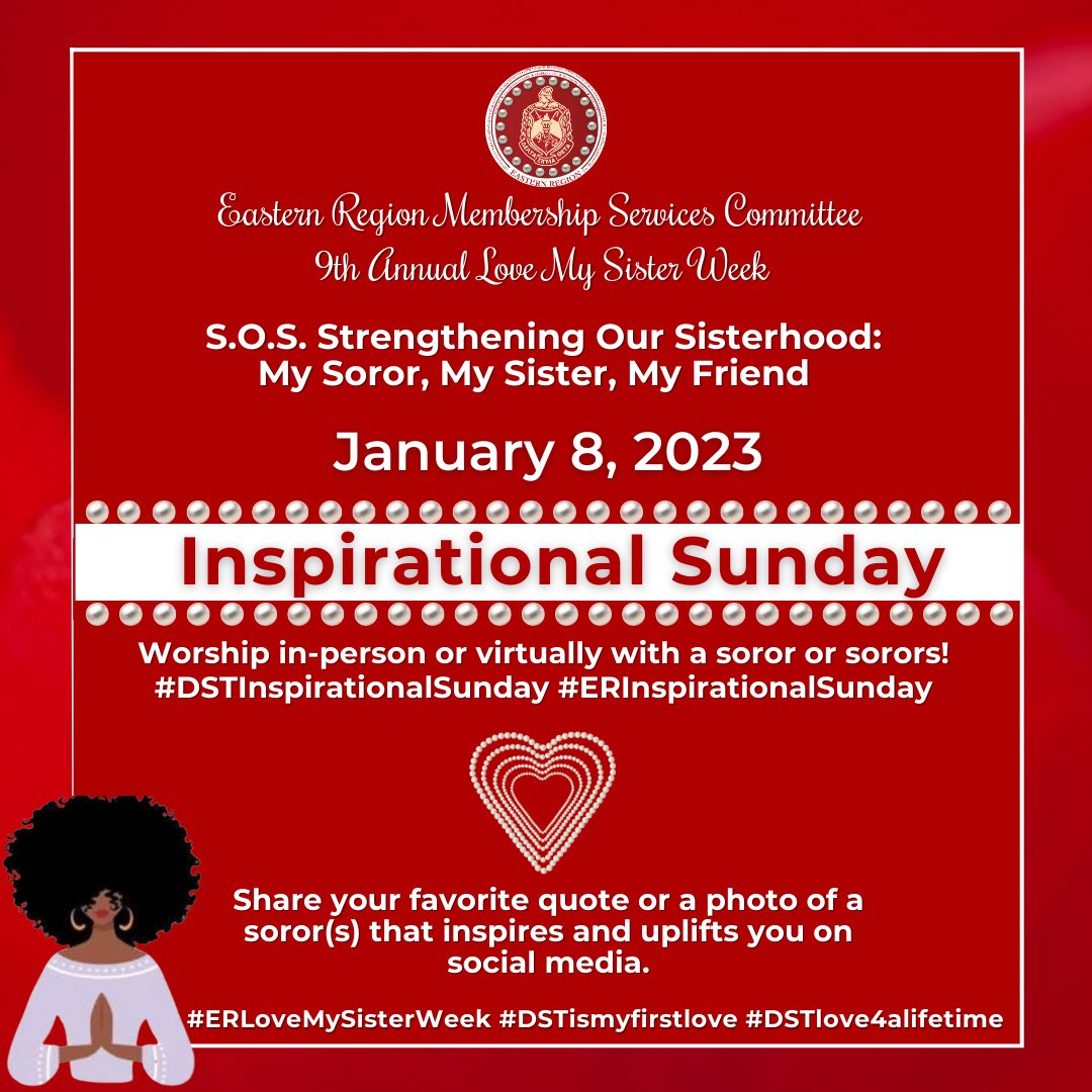 easternregdst's tweet photo. Today is #DSTInspirationalSunday! Attend worship service with a soror! Share a photo of a soror who uplifts and inspires you! 
#ERInspirationalSunday #ERLoveMySisterWeek
#DSTismyfirstlove #DSTlove4alifetime https://t.co/y2gVl1xb5o
