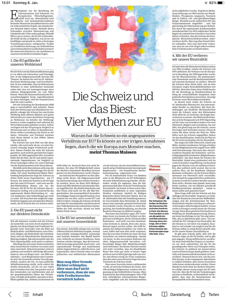 schaefershf's tweet photo. ob die @NZZaS diesen hervorragenden Beitrag vom Schweizer Historiker Thomas Maissen aus der Ausgabe vom 8.1.23, Seite 20 wohl noch selbst postet - falls nicht, ich fand diesen Beitrag sehr wertvoll, einfach sehr lesenswert https://t.co/4f5Q3veK62