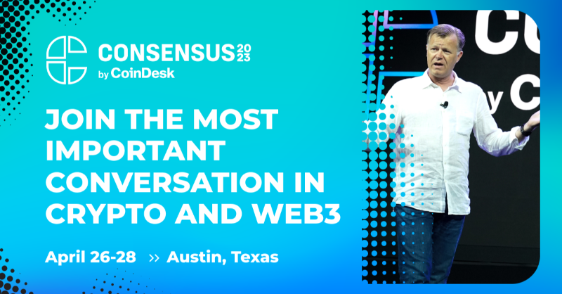 CoinDesk's tweet photo. Consensus 2023 by CoinDesk – join the most important conversation in crypto and Web3 happening April 26-28 in Austin, Texas. 
Consensus is the industry’s only event bringing together all sides of crypto, Web3, blockchain and the metaverse.