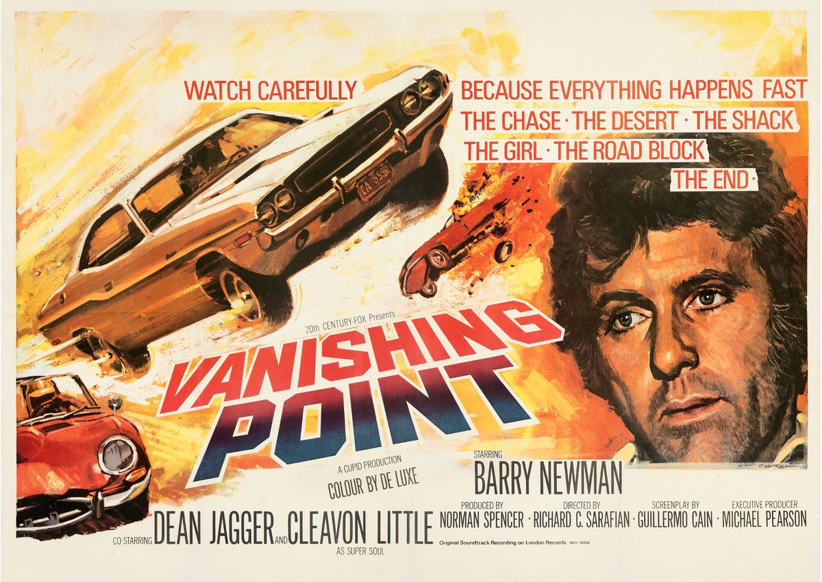 ianberriman's tweet photo. Vanishing Point is probably one of the hippest films shown on @TalkingPicsTV. (Hey, it's not all Alastair Sim movies). Cool enough to be homaged by Primal Scream in "Kowalski", in fact. Set your telly box: Saturday (14th) at 9.30pm. https://t.co/pHMZrP0cYe https://t.co/XQtXBUNjrO