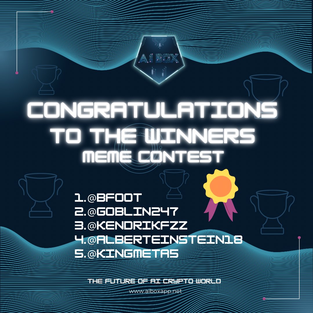 🥳𝐌𝐄𝐌𝐄 𝐖𝐈𝐍𝐍𝐍𝐄𝐑𝐒🥳
Congratulations to all the participant of the meme contest! Please DM. 
And send your $BUSD BEP-20 address!
We are Thanks to all who participated in the contest!! 

1. @KorongSuka
2. <a href="/PaySiprann/">YOU HAVE 🧠🤖</a>
3. @MonsterTuyul
4. @CheemsArmy18
5. <a href="/TrFxshill/">Taleh</a>