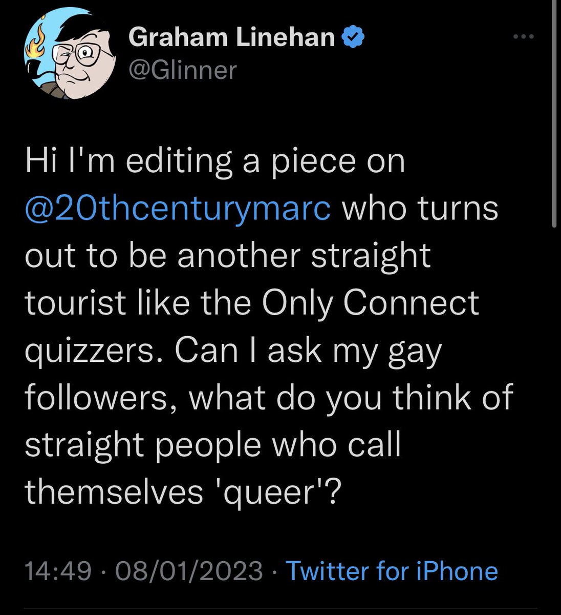 20thcenturymarc's tweet photo. Well this is going to be fun. How many men do I have to have slept with before I meet the threshold of “not a straight tourist”? Do I need to link my Grindr account? https://t.co/MB07lsiJeU
