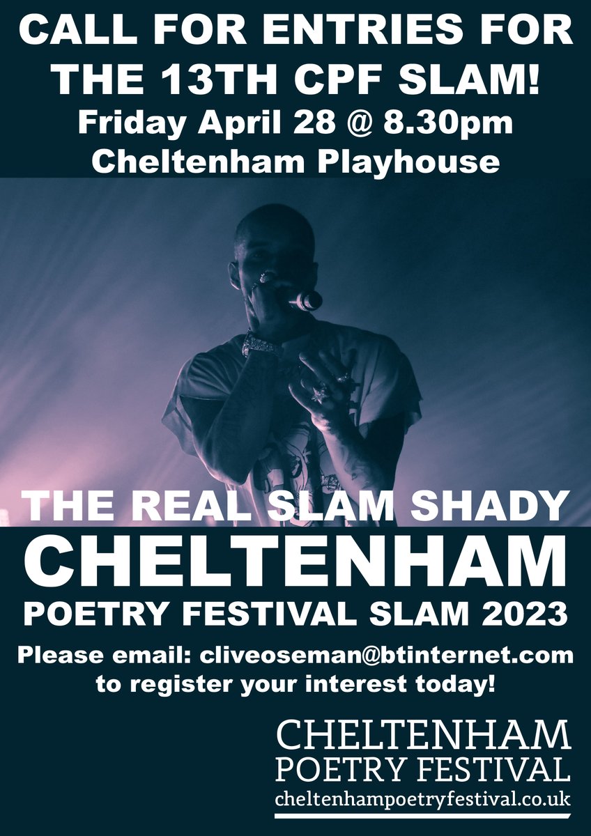 CheltenhamPoetryFest (@cheltpoetfest) on Twitter photo We are now open for bardness. Are YOU the real slam shady? Register your interest for the spoken word stand off of the year.
<a href="/CheltPlayhouse/">Cheltenham Playhouse</a> Hosts <a href="/digitraised/">Nick Lovell</a> #cliveoseman !!! <a href="/OoohBeehive/">OoohBeehive</a> We are now open for bardness. Are YOU the real slam shady? Register your interest for the spoken word stand off of the year.
<a href="/CheltPlayhouse/">Cheltenham Playhouse</a> Hosts <a href="/digitraised/">Nick Lovell</a> #cliveoseman !!! <a href="/OoohBeehive/">OoohBeehive</a>