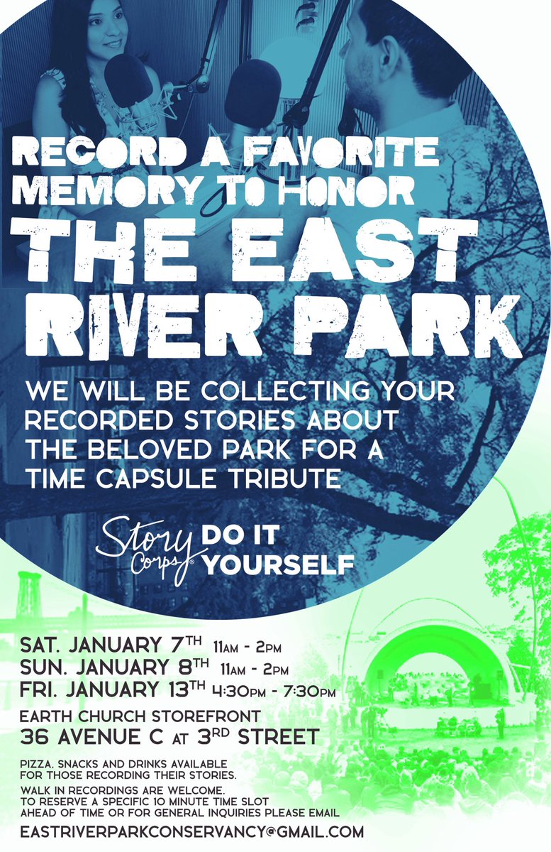 AllieRyanNYC's tweet photo. Come Today 11am - 2pm. Share a story or a memory (or two) about #EastRiverPark. #earthchurch @FriendsOfERPark @ERPAction @1000treesNYC @revbillytalen https://t.co/doTyrrQxVV
