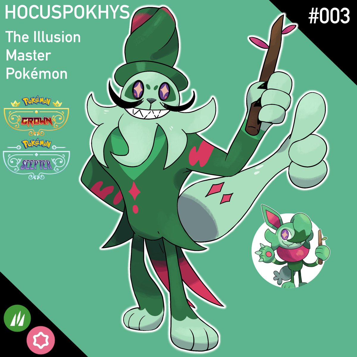 ShinrinRegion's tweet photo. The final evolution of Naturalinx is
Hocuspokhys! + Shiny form

It focuses the Psychic energy releasing from its head by capturing it in its ears, allowing it to control objects like it’s tail with the same directness that it can control its own hand

#fakemon #pokemonart https://t.co/Cm1nGgrmVj