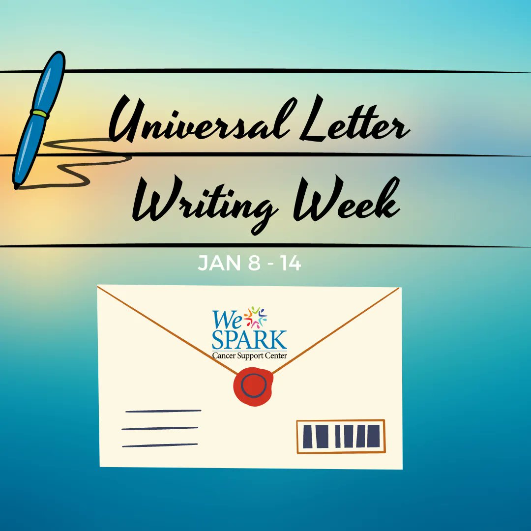 weSPARKsupport's tweet image. Universal #LetterWritingWeek is from January 8 through 14, so it's a perfect week to join us for Letter to Myself #Workshop with David Richman on January 10.
Please call 818.906.3022 or email registration@wespark.org to register for this virtual program.
#WeSPARK #cancersupport