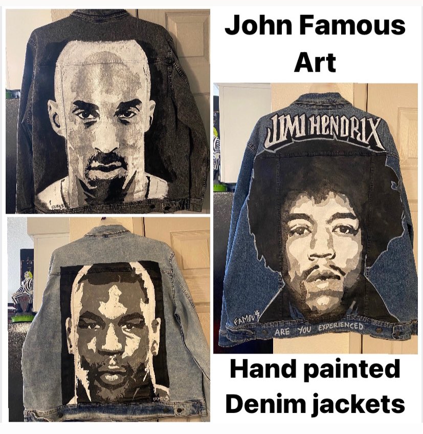 JohnFamousArt's tweet photo. These hand painted denim jackets will be available soon for SALE exclusively at SIN CITY KICKZ @ the South Outlet Mall in LAS VEGAS @sincitykickzlv #DenimJackets #JeanJackets #Gucci #Prada #Versace #balenciaga #TomFord #StreetArt #JacketArt #Dior #YvesSaintLaurent
#OffWhite #Nike https://t.co/ch0Nl2gcAD