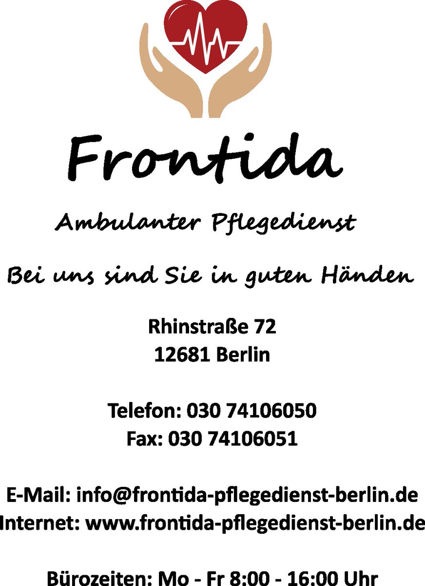 Für unseren ambulanten Pflegedienst in Berlin-Marzahn suchen wir Kranken- und Altenpfleger/in

Ihre Aufgaben:
- Medikamentengabe, Wundversorgung (wie z.B. Verbandswechsel), Injektionen
- Kompressionsstrümpfe an- und ausziehen
- Beratung der Pflegebedürftigen und ihrer Angehörigen