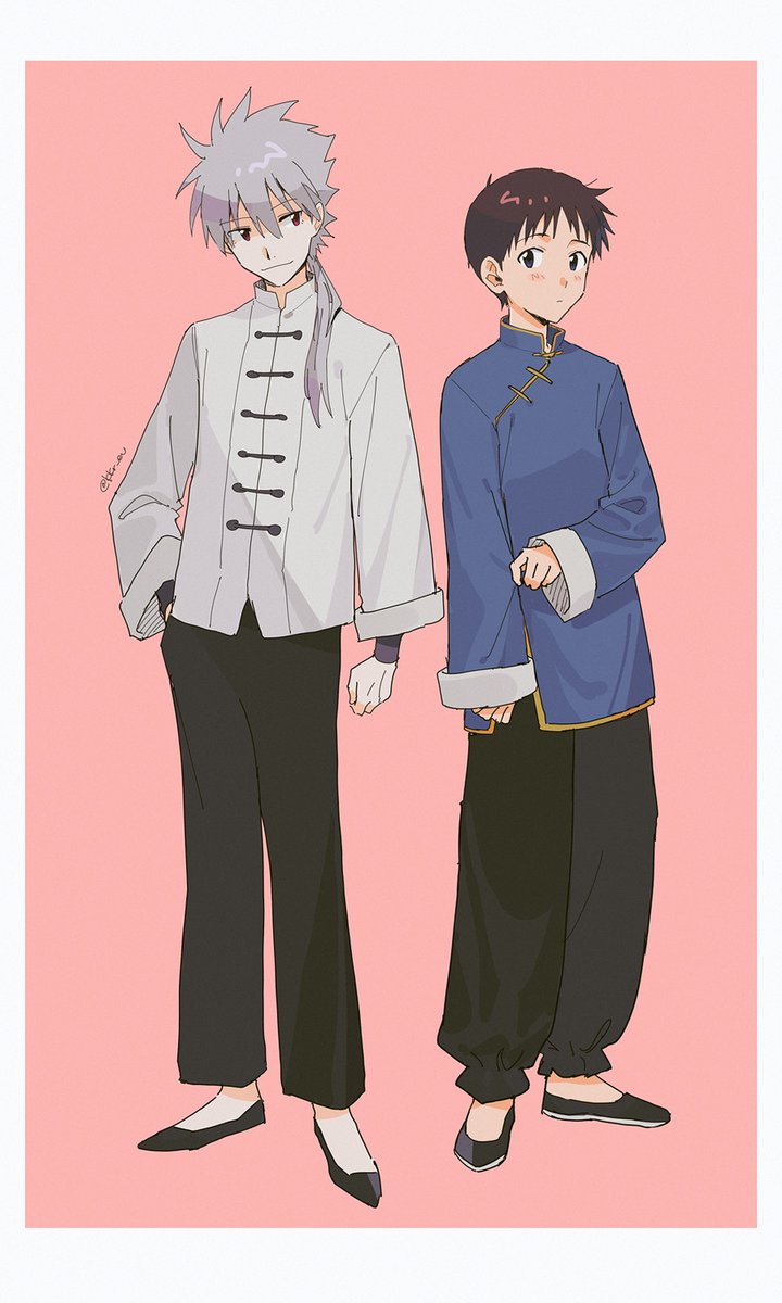 碇シンジ(エヴァンゲリオン) ,渚カヲル 「チャイナ服かわいいな～という絵 」|かくれのイラスト