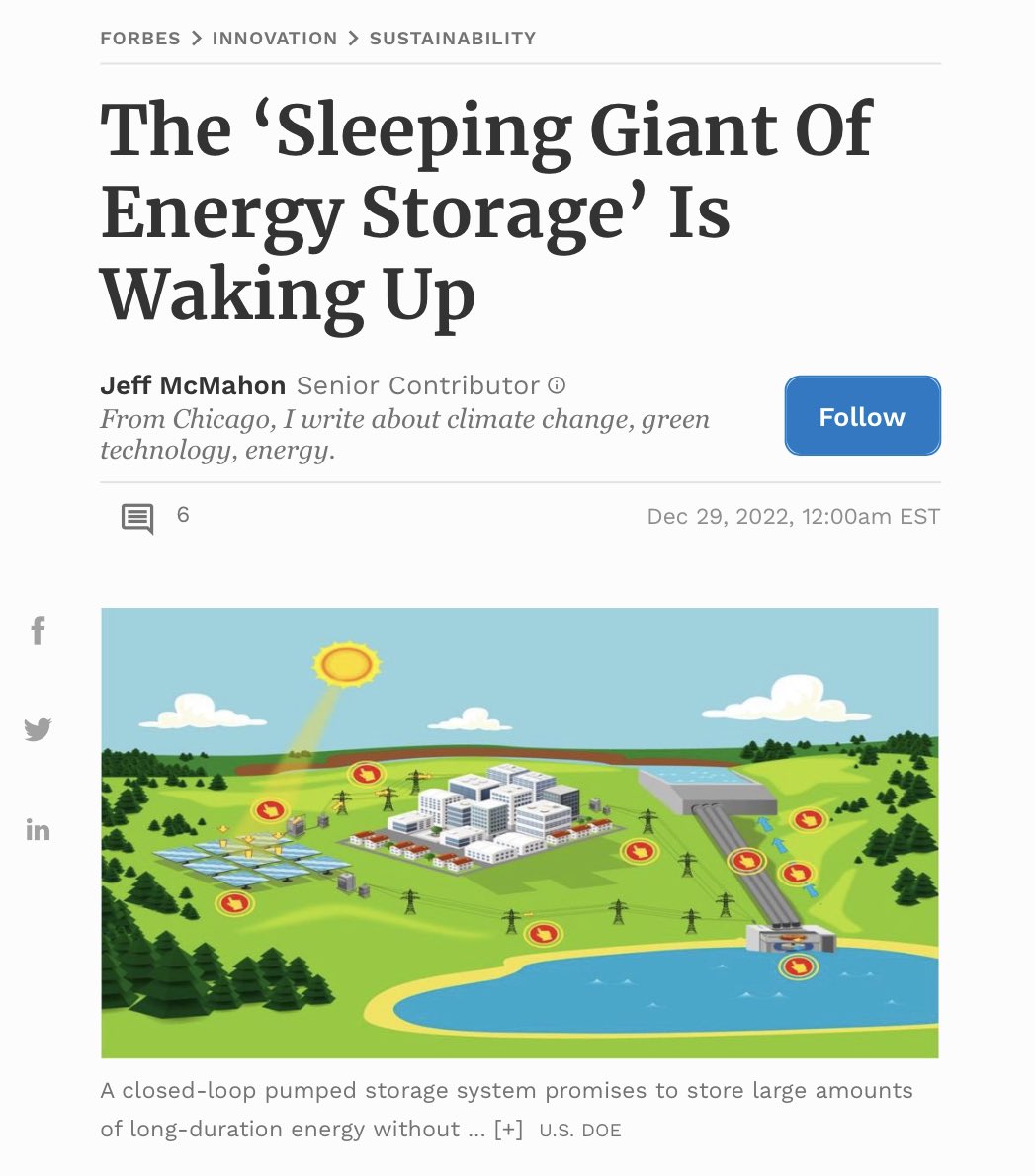 The ‘Sleeping Giant Of Energy Storage’ Is Waking Up via <a href="/Forbes/">Forbes</a> <a href="/JeffMcMahon_Chi/">Jeff McMahon</a>.

Pumped hydro is still (and seems that will be) the cheapest way to store large amounts of electricity.

We need better policy &amp; support to ease its development everywhere!

forbes.com/sites/jeffmcma…