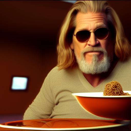 CytecK's tweet photo. El Big Lebowski comiendo ramen, dibujado por una IA #StableDiffusion2 https://t.co/xS9VvGDOfq