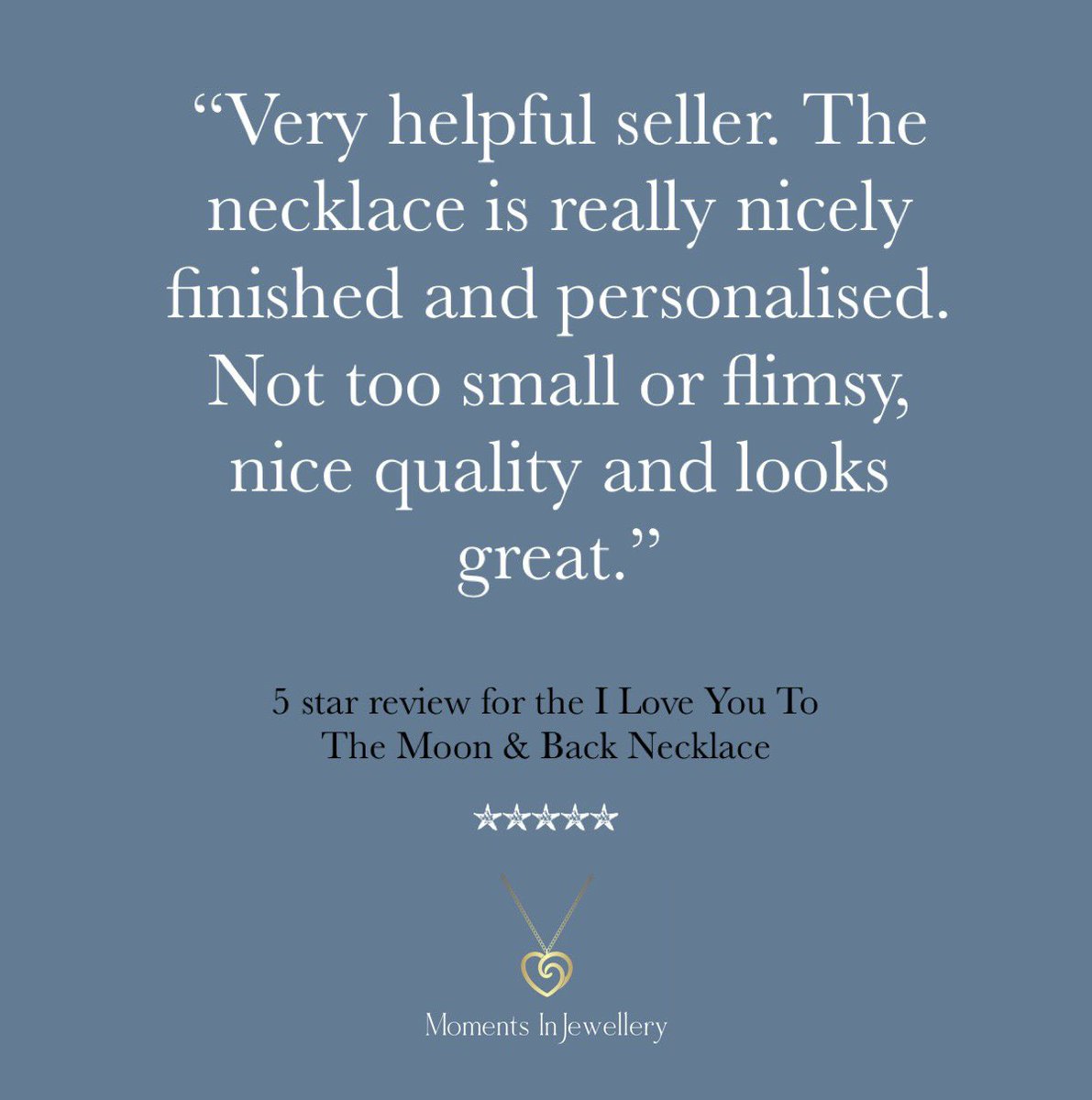 Moments_In_J's tweet photo. ⭐️ 5 star customer review ⭐️

A lovely review from one of our Etsy customers who purchased the I Love You To The Moon &amp; Back Necklace.

We are more than happy to help in any way that we can. 

https://t.co/6p8AYtrrGc

Made in the Jewellery Quarter in Birmingham 🤩 https://t.co/H4AVJRAbN3