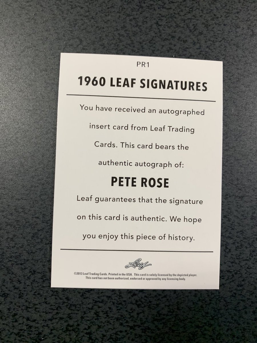 collectorfix's tweet image. 2013 Leaf Memories PR1 Pete Rose 1960 Leaf Signatures.
@Leaf_Cards Please help. Tried to get this beauty graded, but there are no checklists listing this card, or others like it, in the existing checklists for the 2013 Leaf Memories Set for verification purposes. #leafcards