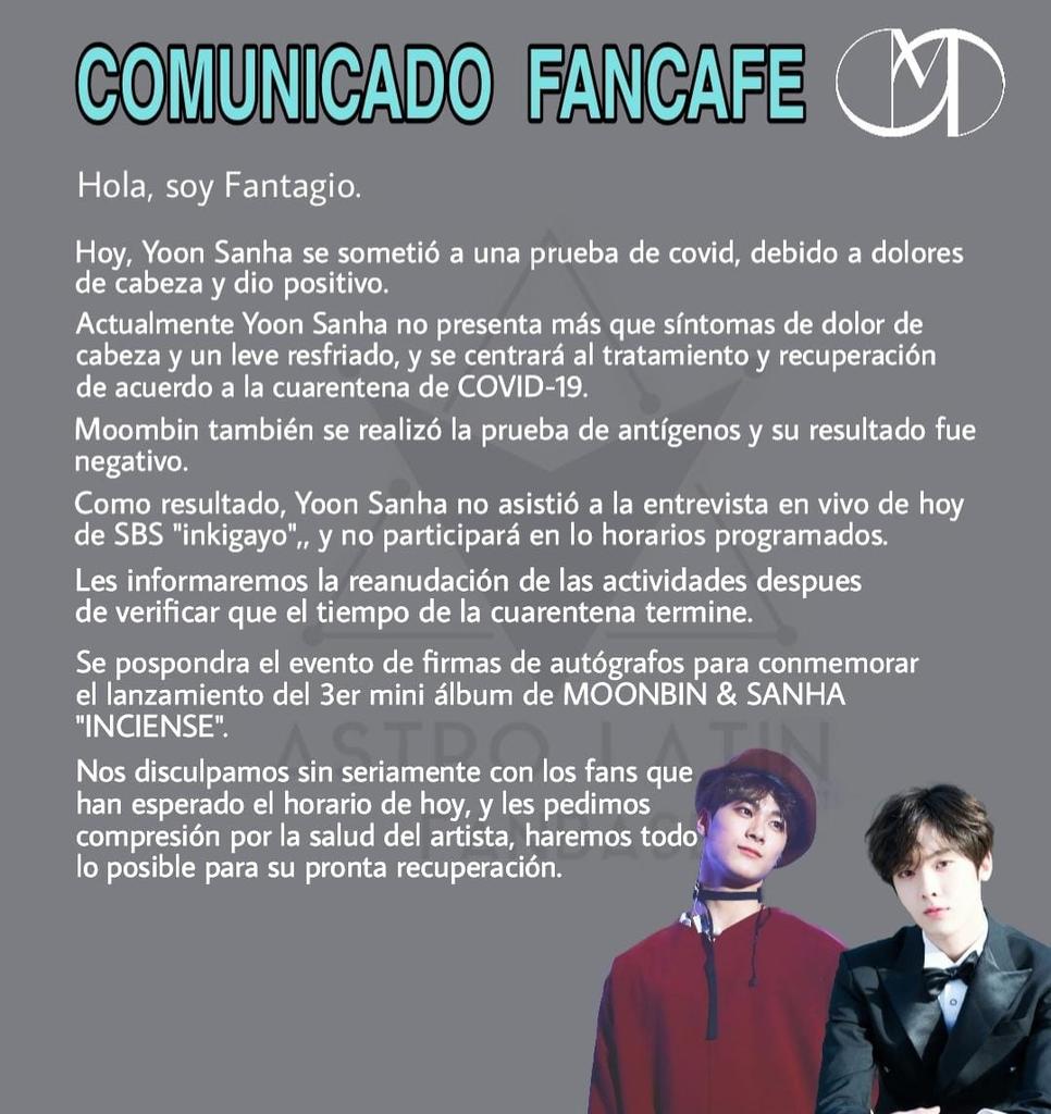 astrolatinfanb's tweet photo. 📢Aviso de los resultados de la prueba de covid de #SANHA
#MADNESS ☆ #INCIENSE ☆ #MOONBIN_SANHA https://t.co/oTUWo9tr9e