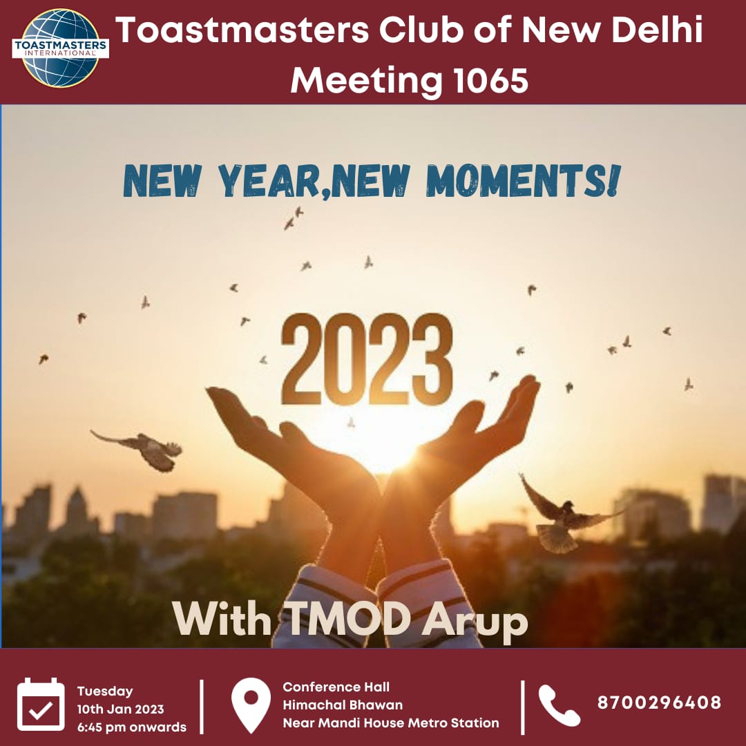 Join us this Tuesday and let's toast to yesterday's achievements and tomorrow's bright future with TMOD ARUP ✨🎉

Date- 10th Jan 2023🗓️
Time- 6:45 PM🕰️
Venue- Himachal Bhawan, Mandi House, Delhi-110001