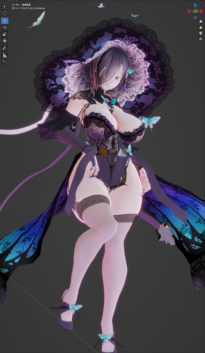 ukidake3's tweet photo. 今日の進捗。上と下で情報量の差が大きかったので腰の青いヒラヒラを追加。しかしまだテクスチャ手を付けられてない部分多し🙃 https://t.co/GWHLlllue9