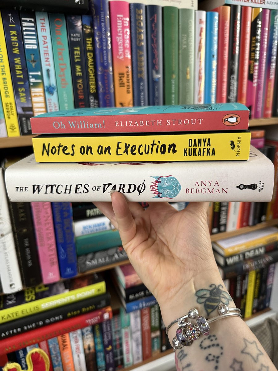Candysbookcase's tweet photo. More book purchases … #OhWilliam @LizStrout #NotesOnAnExecution @danyakukafka and the one I’m excited about #TheWitchesOfVardo @anyacbergman 📚📚📚 https://t.co/hzCCKj4tij