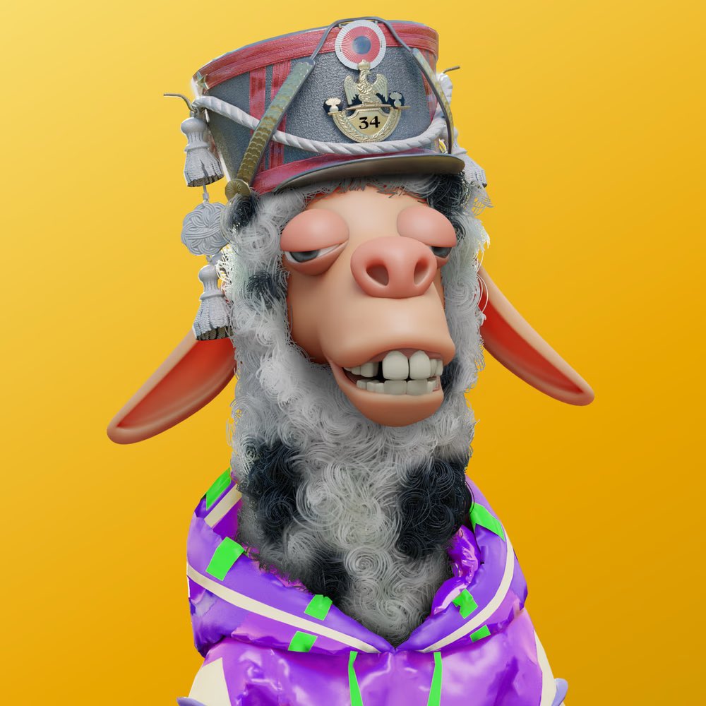 successcome05's tweet photo. I’ve been looking the 🦙 since 0.05 and today is .1, everyday looking at the listings. My TL is full of 🦙, 3% listed, 46% unique owners and sales are 🔥 I picked this marching band hat (floor is 250ETH 🤣)only 33 of them. 🐄fur @LaidBackLlamas https://t.co/Xoyf9gVe9s