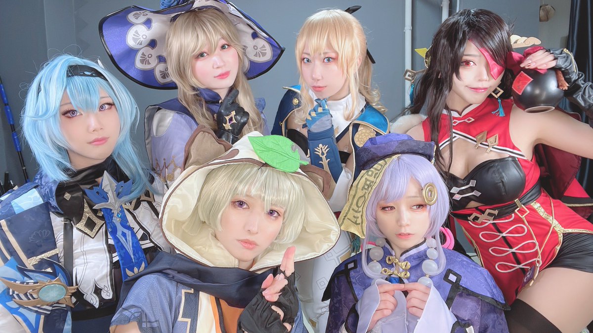七七|ナナ(原神) 「原神 / コスプレ新年会で原神衣装交換会やってきた!!!!(くじ引き)みんな似合」|女将🐺❤️‍🔥4/1アコマルD17🥳通知❌のイラスト