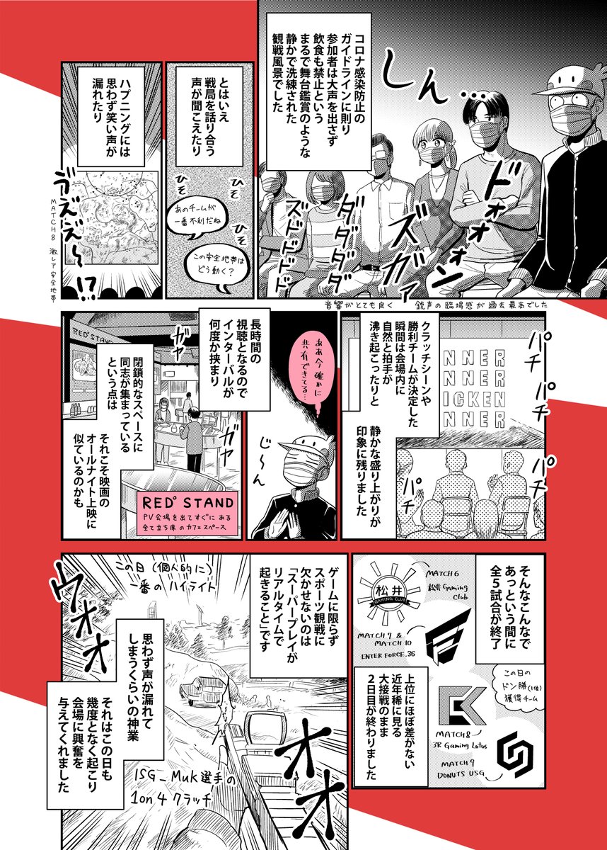 昨年12月に参加したPUBG国内大会( #PJC2022 )のパブリックビューイングのレポート漫画を描きました。実はいま東京タワーがめちゃくちゃeスポーツに力を入れているということもご周知いただきたく。

#RED東京タワー
#PUBG 