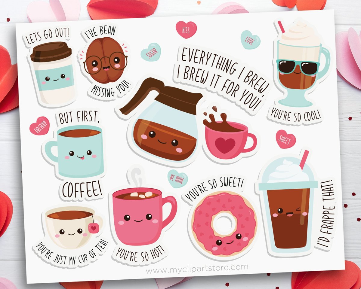 Cute Valentine Coffee Lovers Sticker Clipart
❤❤ PLEASE LIKE AND SHARE? ❤❤
#CoffeePuns, #FunnyCoffee #baristaclipart #starbucks #coldbrew #funnylatte #CoffeeValentine #ValentineCoffee #CoffeeSayings #myclipartstore

etsy.me/3jZ1bCG