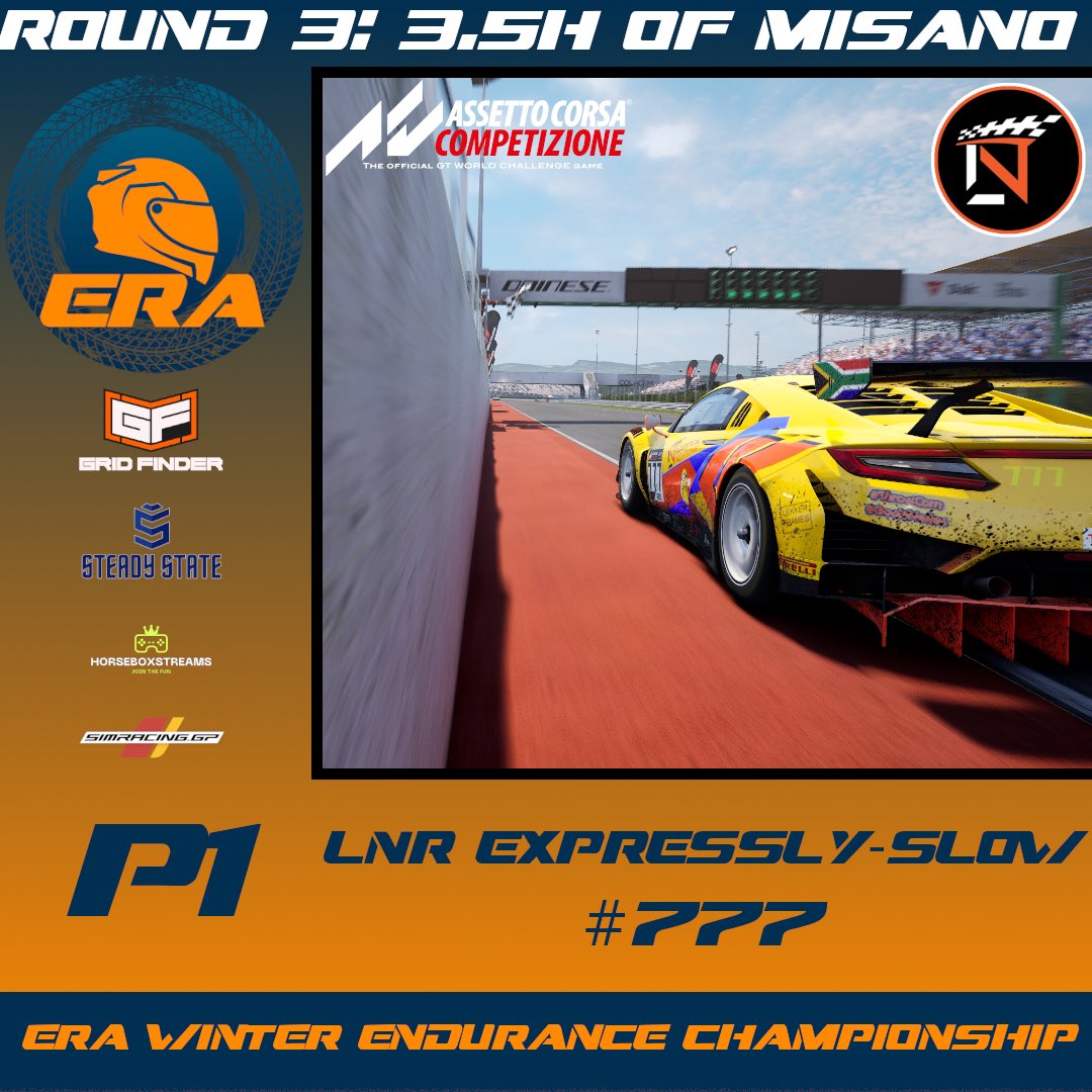 And P1 <a href="/VenterPaul/">paul venter</a>  and <a href="/BarBliksem/">Shaun Strydom</a>  can anyone catch these in the final if the winter endurance series on 4th of Feb in the 6hour of Spa.