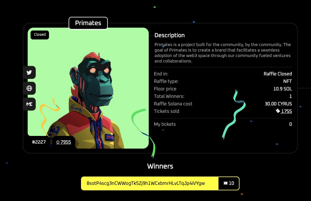 Bizarre Platypus (@bizarreplatypus) on Twitter photo Winners of the raffle ๐
โ
<a href="/Primatesnft/">Primates๐ฟ</a>
solscan.io/tx/44iisD2v7tZโฆ
Congratulations to you all!
#solana #nft Winners of the raffle ๐
โ
<a href="/Primatesnft/">Primates๐ฟ</a>
solscan.io/tx/44iisD2v7tZโฆ
Congratulations to you all!
#solana #nft