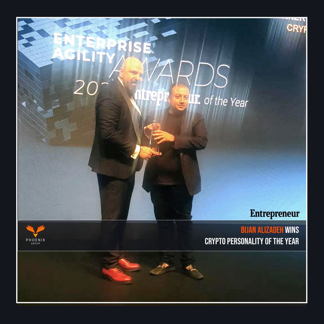PhoenixStoredxb's tweet photo. A glorious moment filled with pride and joy for the entire Phoenix Group: Bijan Alizadeh (Co-Founder &amp; Chairman, Phoenix Group and Co-Founder &amp; Partner, Cypher Capital) wins “Crypto Personality of the Year” - received during the @EntMagazineME Enterprise Agility Awards 2022. https://t.co/UY1egVrwIK